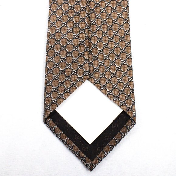 NWT Authentic Gucci GG 100% Silk Jacquard Neck Tie in Dark Brown/Brown - Picture 3 of 8